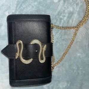 Express Crossbody bag with snake and gold chain.